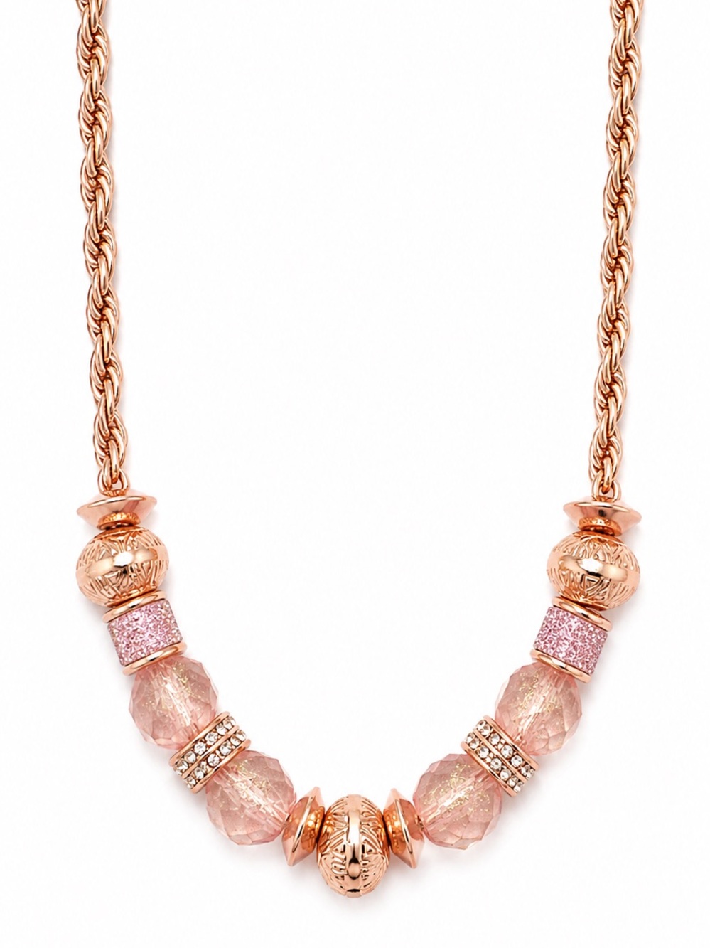 GORGEOUS Rose Gold Pink Beaded Statement Necklace • BRAND NEW WITH TAGS